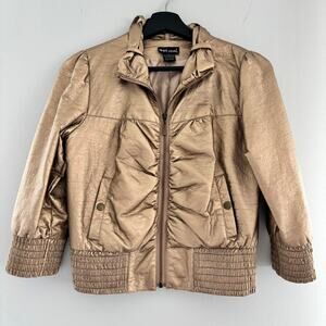 Vintage Y2K Era Wet Seal Gold Metallic Bomber Jacket Size Small